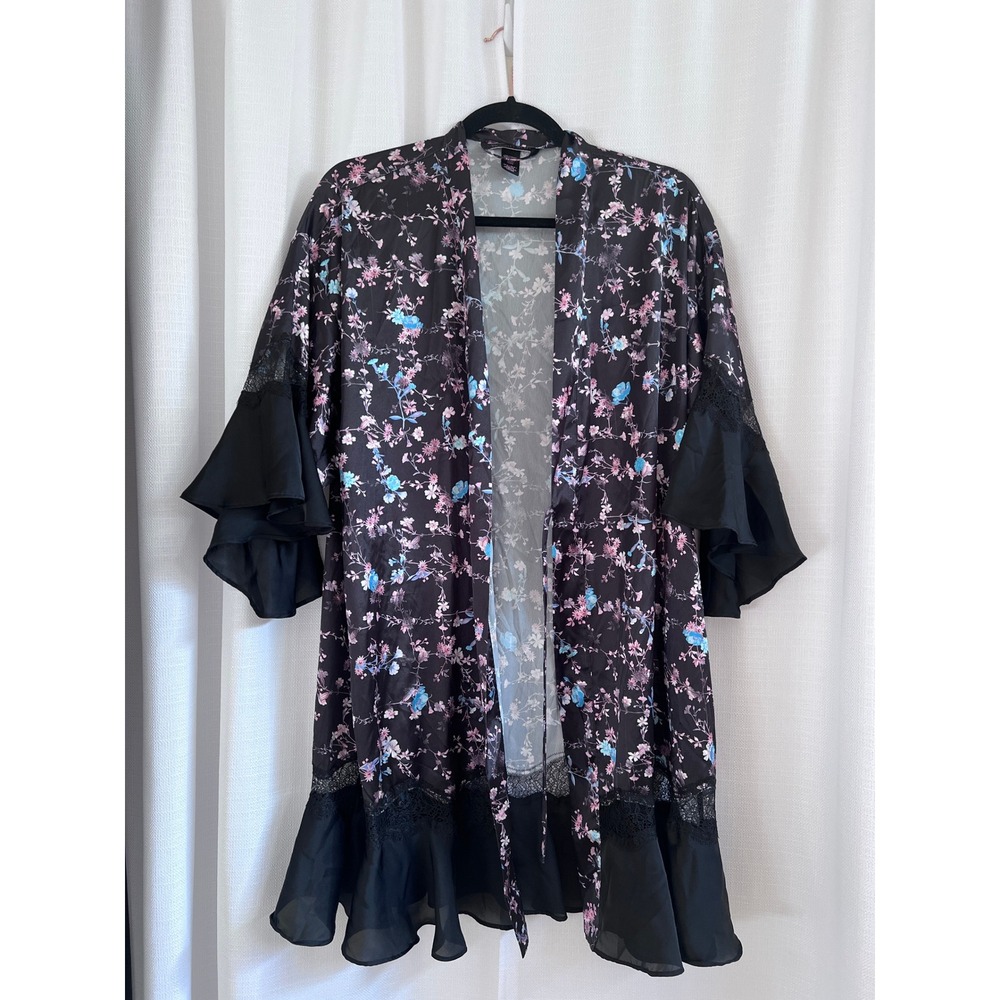 Victoria's Secret Black Romantic Floral Kimono Bell Sleeve Small - NO BELT